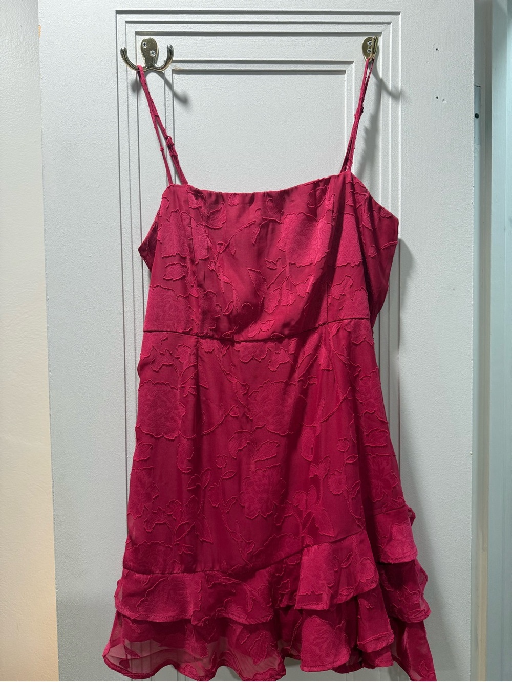 Fuchsia Floral Appliqué Spaghetti Strap Dress